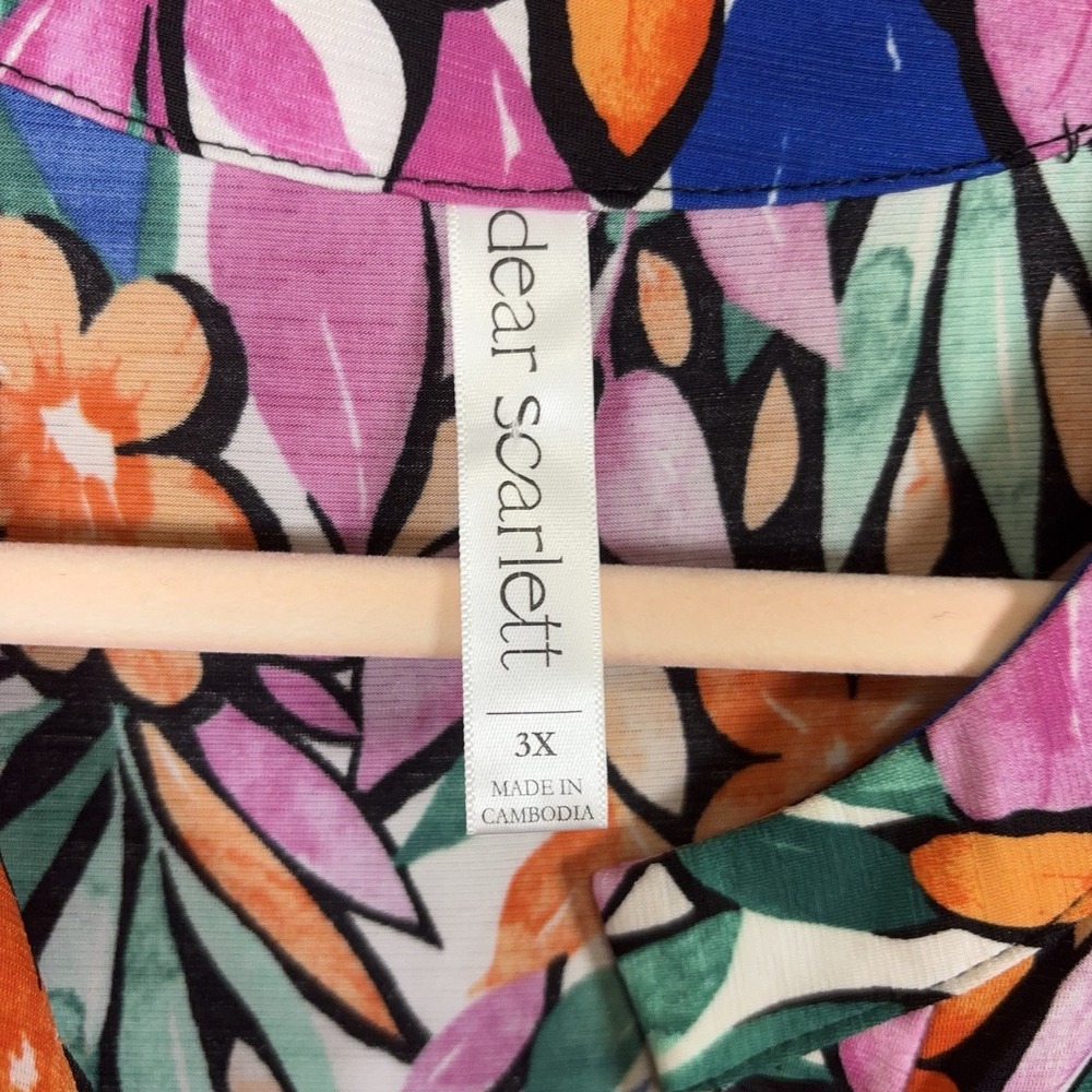 Dear Scarlett Blouse Womens 3X Multicolor Floral Lightweight Stretch - Picture 3 of 7